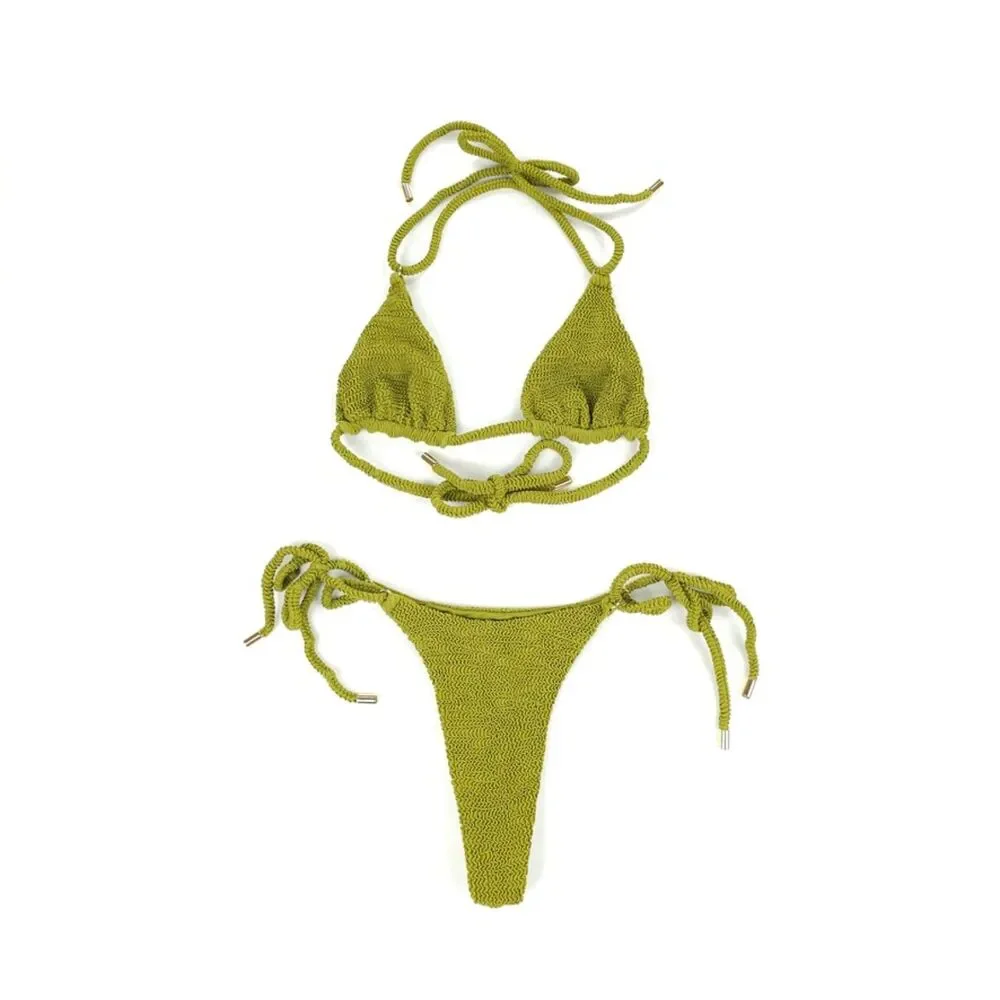 NEW Monday Swimwear Hanalei Bikini Crinkle Moss Set Minimal Resort Beachy Boho